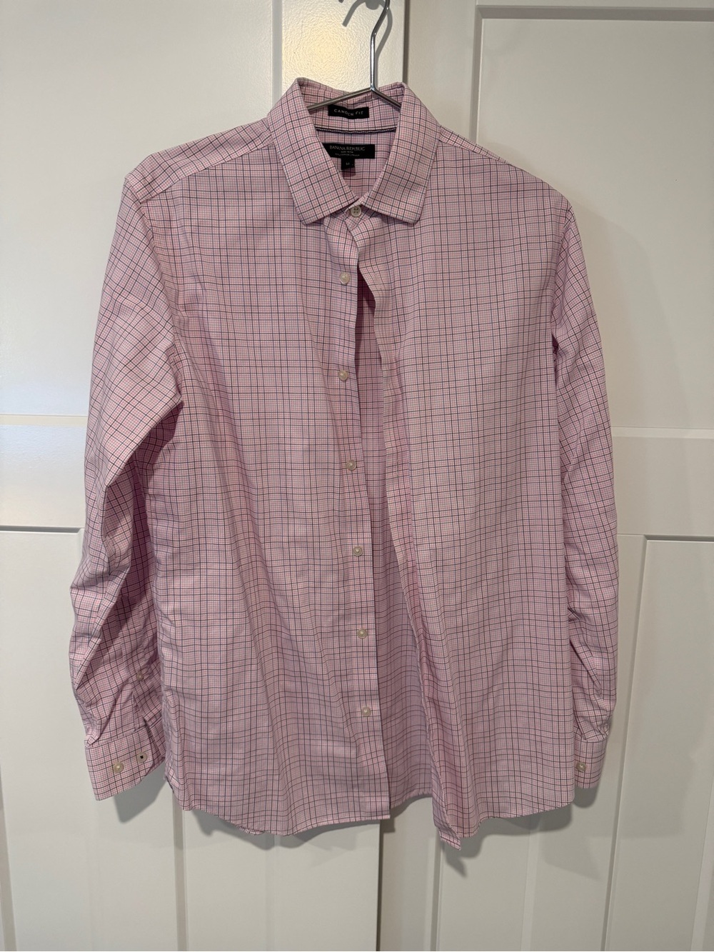 Banana Republic Pink Windowpane Long-Sleeve Button-Down Shirt